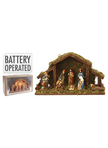 Home & Style 463310 Crèche de Noël 39 x 22,5 cm avec 8 Personnages en Bois et éclairage, à Piles Cover