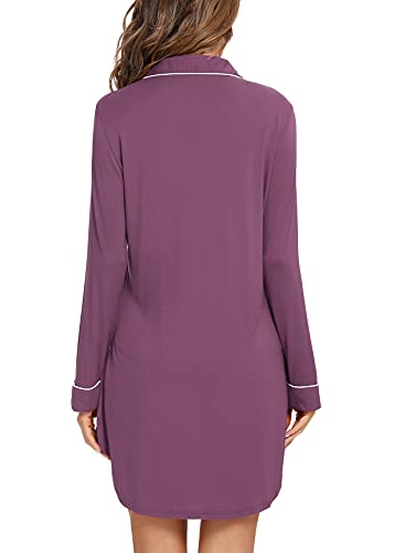 Image of Samring Nightgown for Women Long Sleeve Button Down Night Gown Boyfriend Nightdress Sleep Shirts