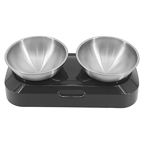 YaeMarine Erhöhte Katzennäpfe mit 2 Edelstahlnäpfen, um 15° geneigt, erhöhtes Katzenfutter- und Wassernäpfe, stressfreies, lebensmittelechtes Material, rutschfest, kein Verschütten Cover