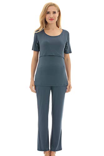 Bearsland Women's Maternity Pregnancy Sleepwear Set Nursing Breastfeeding Pajamas,Grayblue,L #TOP1