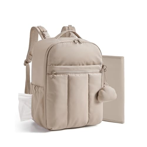 BAGSMART Diaper Backpack with Insulated Pockets & Changing Pad, Camel