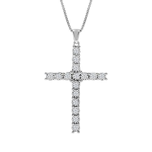 Diamond Cross Necklace for Women | 1/6-1 Carat Lab Grown Diamond Cross Pendant | 925 Sterling Silver Gold Plated Womens Diamond Necklace | Sparkling Diamond Jewelry for Women