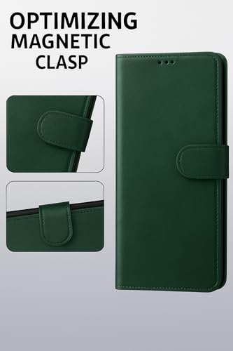 Image of Cover for Vivo T5x 5G / Y51 Pro 5G / iQOO Z11x 5G, Wallet Style, Leather Finish, Magnetic Closure, Inbuilt Stand, Card Pocket (Green)