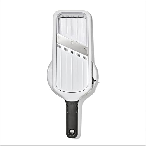 OXO Good Grips Präzisions-Hand-Gemüsehobel - Kompaktes einstellbares Schneidgerät mit 5 Klingeneinstellungen für Juliennes und Scheiben - Rutschfester Griff - Spülmaschinenfest - Einfache Lagerung