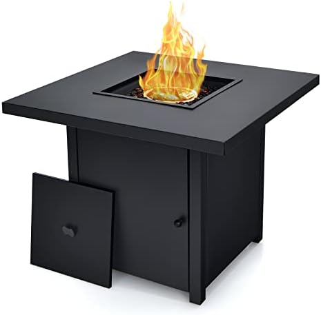 Giantex 32-Inch Propane Fire Pit Table, 40000 BTU Square Gas Firepit Table with Lid, Fire Glass and Adjustable Flame, CSA Approved, 2-in-1 Outdoor Steel Fire Table for Patio Deck Backyard Yard Garden