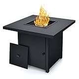 Giantex 32-Inch Propane Fire Pit Table, 40000 BTU Square Gas Firepit Table with Lid, Fire Glass and...