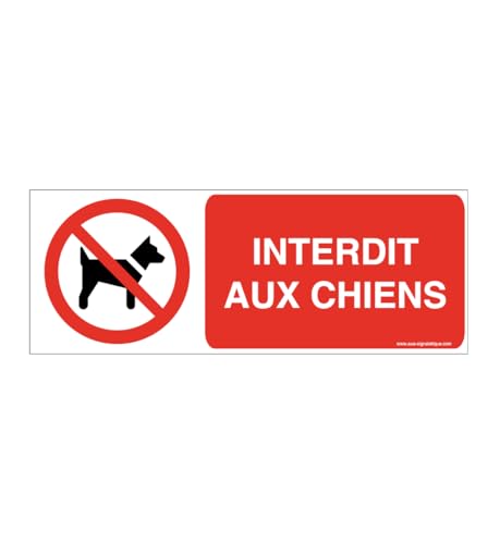 AUA SIGNALETIQUE - Autocollant Interdit aux chiens P021-B - 160x60 mm, Vinyl adhésif