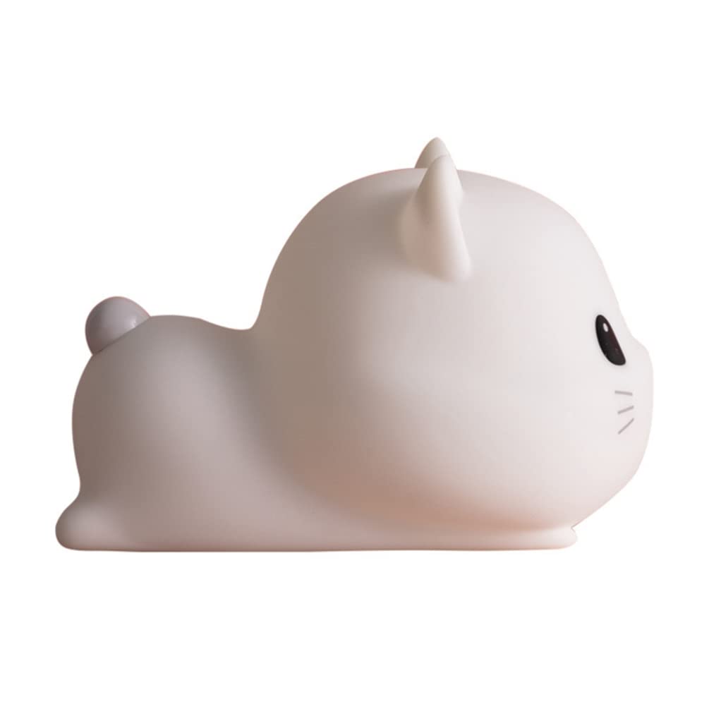 Uonlytech USB Nachtlicht Katze aus Silikon mit Patting Steuerung Kleine Wiederaufladbare Nachttischlampe für Schlafzimmer und Riegel in Weiß Kreatives Süßes Design