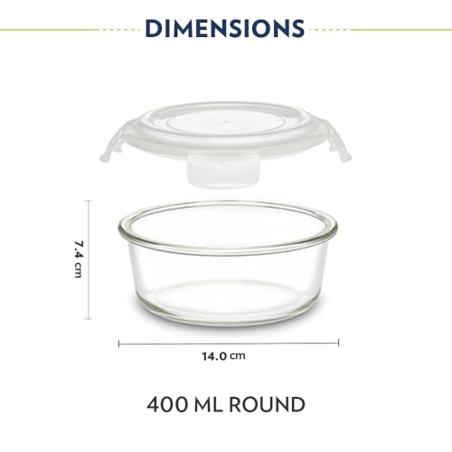 Image of Borosil Eateasy Borosilicate Glass Lunchbox with Bag | 3 pc Round Container Set (400 ml Each) | Microwave & Dishwasher Safe, Leakproof | Tiffin for Office, School, College | Transparent
