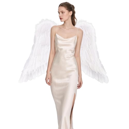 THARAHT Feather Angel Wings with Adjustable Elastic Strap Suitable for Photography Role Playin White Big