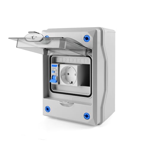 Caja De Enchufe, Cuadro EléCtrico Con Enchufe Schuko, Interruptor Diferencial De 16 A 230 V - 1/ Ip65, Base De Enchufe Exterior Estanca Para Zonas Exteriores Y Estancias HúMedas