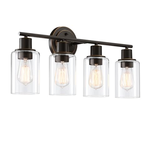 Image of 4-Light Oil Rubbed Bronze Bathroom Lighting Fixtures Over Mirror 4-Light Bathroom Vanity Light Oil Rubbed Bronze Vanity Wall Sconce Over Sink