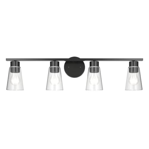 Image of Kichler Stamos 31.25 inch 4-Light Soft Modern Vanity Light with Clear Glass in Black, (8.25 inch H x 31.2 5 inch W), 55122BKCLR