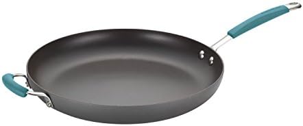 Rachael Ray 87642 Cucina Hard Anodized Nonstick Skillet with Helper Handle, 14 Inch Frying Pan, Gray/Agave Blue