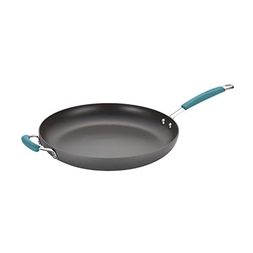 Rachael Ray 87642 Cucina Hard Anodized Nonstick Skillet with Helper Handle, 14 Inch Frying Pan, Gray/Agave Blue