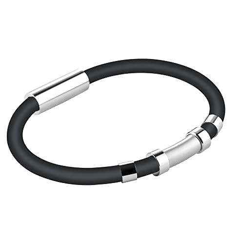 PengZhang Silicone Bracelet, Static Bracelet, Fashion Anti-Static Products, Silicon Titanium, Magnetic Germanium, Unisex (Black, 20CM)