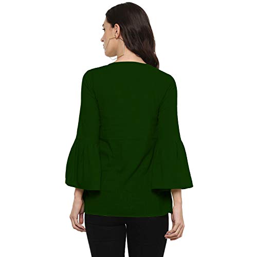 Image of Cotton Plain and Solid Bell Sleeve A-Line Short Round Neck Flared Tunic Top for Girls Women