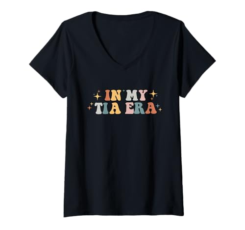 Womens In My Tia Era Retro Groovy Funny Cool Aunt Auntie Club V-Neck T-Shirt