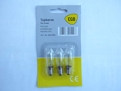 Preisvergleich Produktbild 3 Stück Topkerze, Riffelkerze für Lichterkette 16V, 3W, Fassung E10