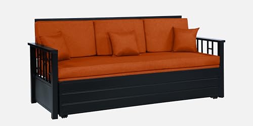 Image of 3 Seater Metal Sofa Cum Bed with Hydraulic Storage | Queen Size Sofa Cum Bed | 3 Seater Sofa Set, Metal Sofa Set for Living Room (Matte Black Finish with Red Ball Design)