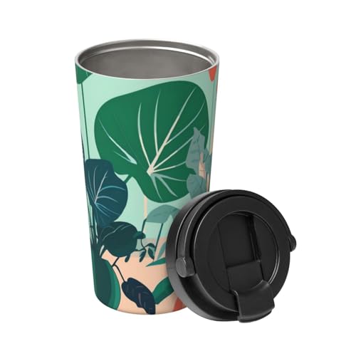 Las plantas verdes en maceta de dibujos animados para interiores llevan una taza de café aislada. Elegante termo de 500 ml que mantiene las bebidas calientes durante horas, perfecto para café, té y