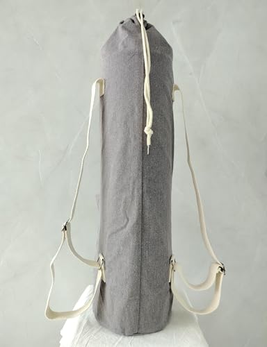 Image of O2 Yoga Mat Bag | Block Style Cotton Yoga Mat Carry Bag with Adjustable Double Straps | Yoga Block Pocket with Bottle Holder | Yoga Mat Cover Bag for Women & Men | Fits 2mm-10mm Mats - Light Grey