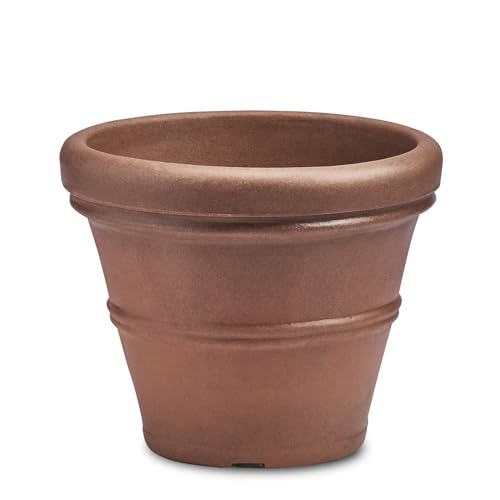 Crescent Garden Brunello Planter, Classic Rolled-Rim Plant Pot, Lightweight, Indoor & Outdoor Large Flowerpot - UV Safe & Frost Resistant - 27" W (Rust)