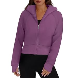 XIEERDUO Womens Zip Up Hoodie Cropped Sweatshirts Thumb Hole Fleece Jackets