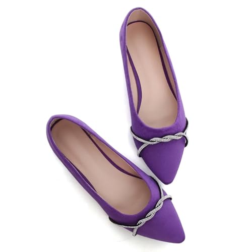 TN TANGNEST Womens Casual Flats Fashion Chain Pointed Toe Ballet Rhinestone Flat Comfort Slip On Dress Shoes Purple 41(9) 24