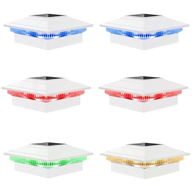 VOLISUN Solar Post Cap Lights Color Changing Outdoor Waterproof, RGB Modes Fence Post Cap Lights 6 Pack, for 4x4 x5 x6 Wooden/Vinyl(White)