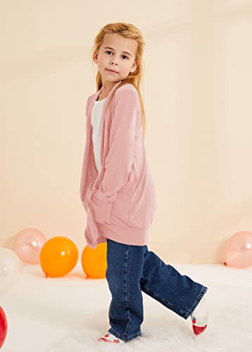 Girls Cute Long Sleeve Duster Cardigans Kids Casual Plain Soft Knit Jackets Cover Up Wrap Tops Outwear With Pockets A Orange #TOP3
