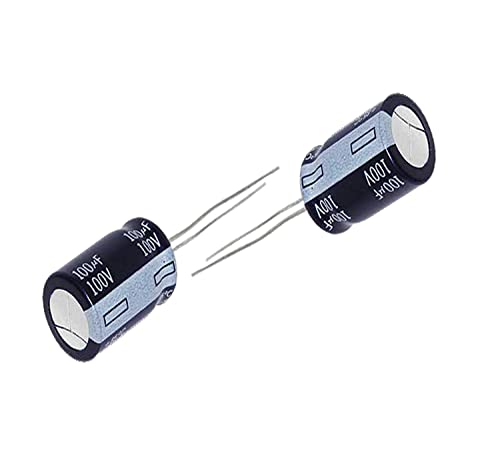 Image of Fixed Aluminum Radial Electrolytic Capacitors Type and Pack of - (2, 100V 100UF)