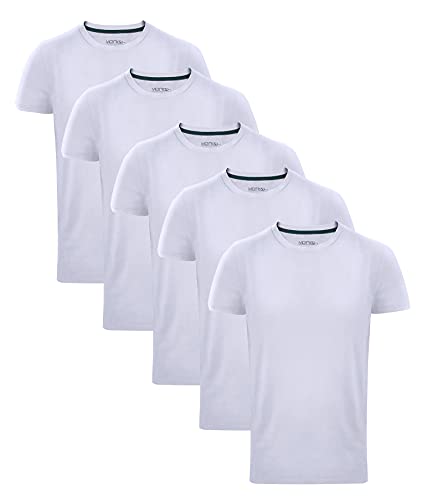 MERISH Herren 5er Pack Einfarbige T-Shirts Rundhalsausschnitt 444 (L, 444c 5er Set Weiß)