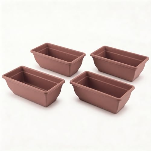 Image of KYY'Z 4x 60cm Rectangular Garden Trough Planters - Terracotta Durable Plastic Window Boxes for Vegetables, Herbs & Flowers, Indoor Outdoor Flower Box for Balcony & Mini Garden, Home Decor
