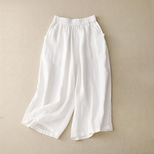 Women's Summer Boho Palazzo Pants Casual Vacation Beach Capris High Waisted Linen Wide Leg Cropped Pants2