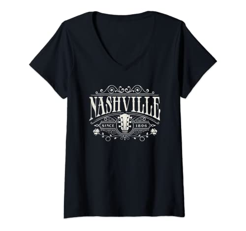 Mujer Camisetas de Nashville Tennessee para mujeres y hombres La música de Tennessee Camiseta Cuello V