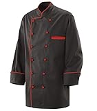 Chefkochjacke schwarz mit rotem Paspel und roten Knöpfen