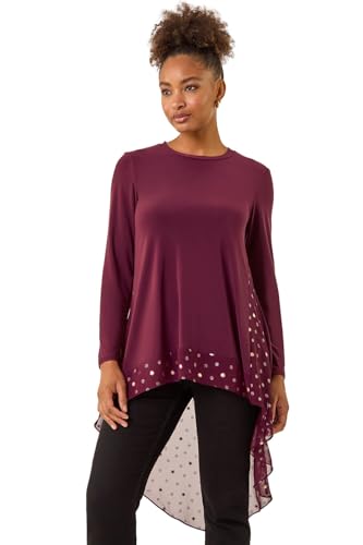 MONNURO Plus Size Women's Tunic Top - V-Neck, Asymmetrical Hem, Long Sleeve, D-Maroon 4X - View #10