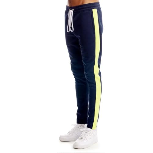 Rebel Minds Men Track Pants - Stylish Men's Sweatpants, Joggers for Men, Athletic and Casual Wear, with Pockets Navy Yellow