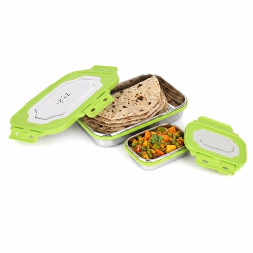 Image of Insulated Stainless Steel Lunch Box Combo Set 800ml with Airtight Leak-Proof Clip Lock Lid, Durable Lightweight Tiffin Box for Office School College Travel, Easy to Clean Container (Green)