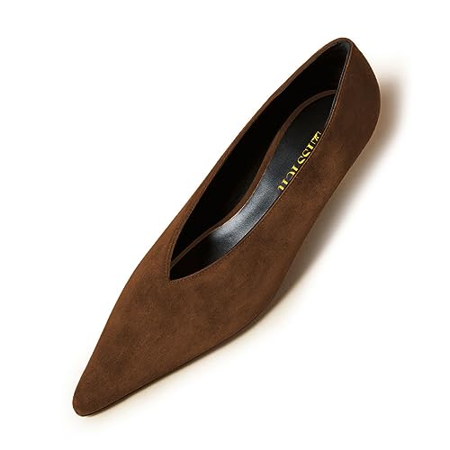 miss left Women Chic Pumps Kitten Low Heels Office Professional Shoes Closed Pointed Toe V-Cut Slip Ons Elegant Comfortable Size 4-16 US3
