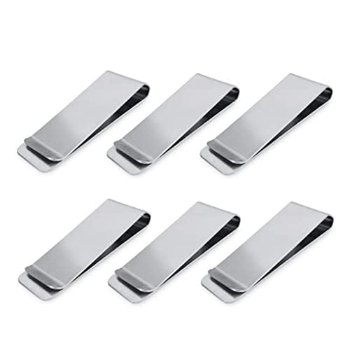 Lot de 6 pinces à billets ultra fines en acier inoxydable pour porte-monnaie Argenté Cover