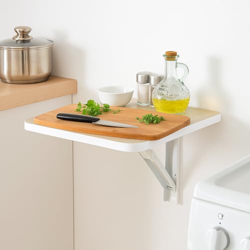Image of Heartily 15.3 * 15.3 Inch Wall Mounted Folding Table | Compact Multipurpose Foldable Table with Strong Metal Bracket | 17 mm Thick | Study, Kitchen, Bedside, Utility Use (15.3 * 15.3 inches)