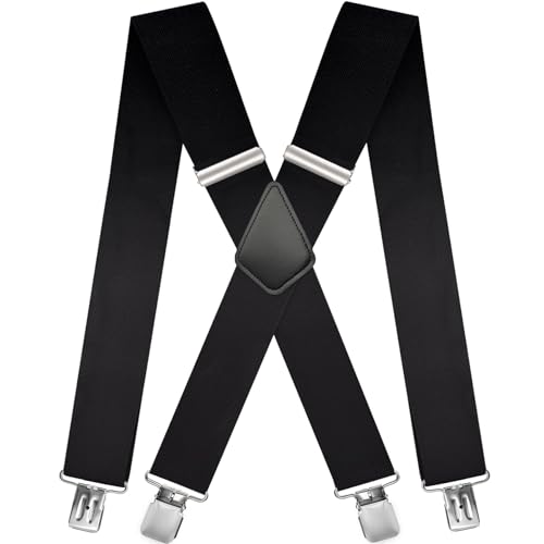 Hosenträger Herren Breit und Stark, Extra Starke Clips, Breite 5 cm, Einstellbare Elastische Träger in X-Form, Geeignet für Männerund Frauen, Robust und Vielseitig für Beruf, Freizeit,Schwarz