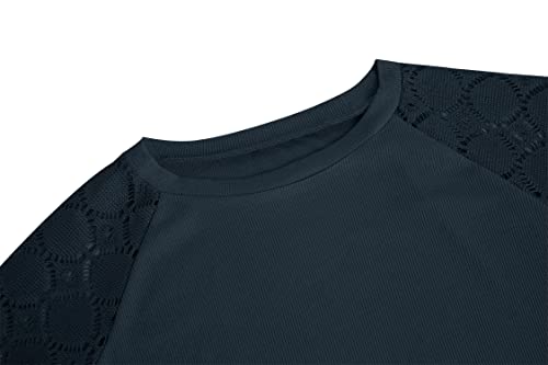 Image of Apbondy Girls Long Sleeve Shirts Lace Crewneck Blouses 5-14 Years | Casual,Lace sleeve, Loose Blouse Tops,Fashion Tops,Solid Color, Ribbed