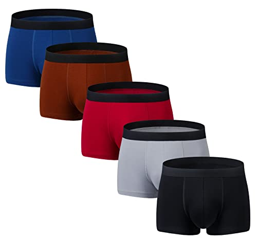 Aserlin Men's Underwear Boxer Briefs Cotton Huge Pouch Trunks Underwear 5 Pack-U-5Colors-S