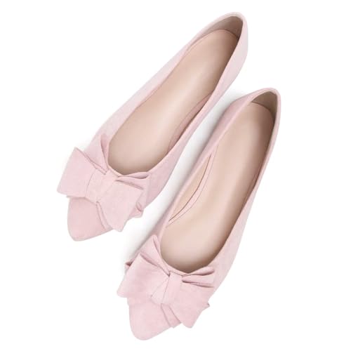 Image of TN TANGNEST Women's Flats Comfortable Dressy Slip On | Pointed Toe Bow Ballet Shoes, Business Casual Office Flats, Suede Flat Shoes