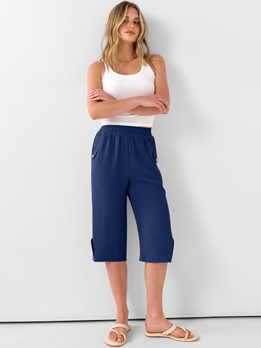 Image of ANRABESS Womens Wide Leg Capri Pants Elastic Waist Casual Loose Lounge Trousers 2026 Summer Flowy Beach Vacation Clothes