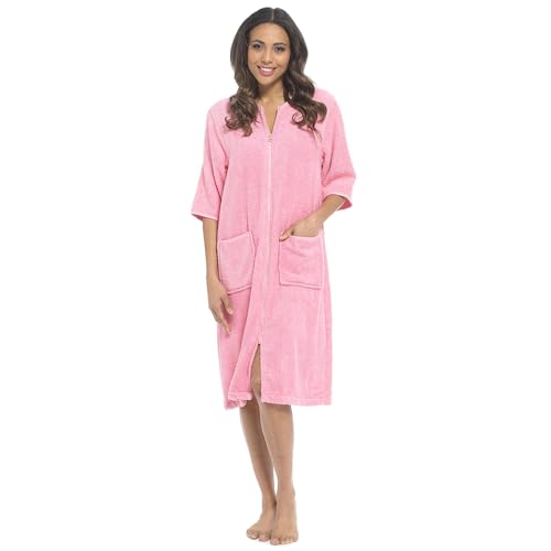 Albornoz con cremallera para mujer de GM Apparel - Bata de baño de 100% algodón de felpa para mujer - Albornoces de toalla altamente absorbentes, rosa, 36-38