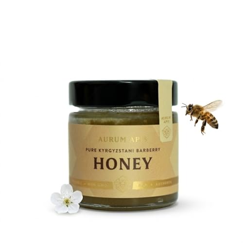 Image of Aurum Apis Raw Kyrgyzstani Barberry Honey, 100% Raw Unfiltered Pure Honey, Hand Harvested Organic Honey, Non-GMO, Rich Nutrients & Energy Source, Certified Organic Honey (130g)